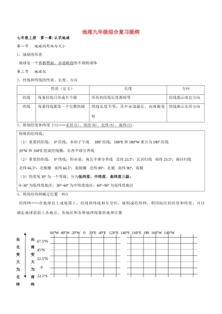九年级地理综合复习提纲(最终修改版）教案粤教版