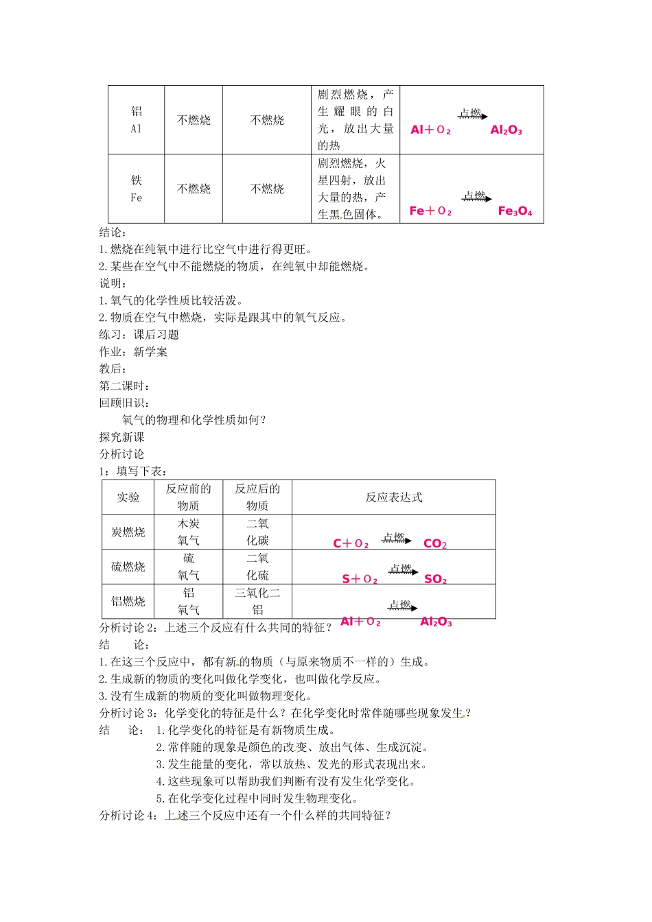 辽宁省开原五中九年级化学《氧气的性质》教案 人教新课标版_第2页
