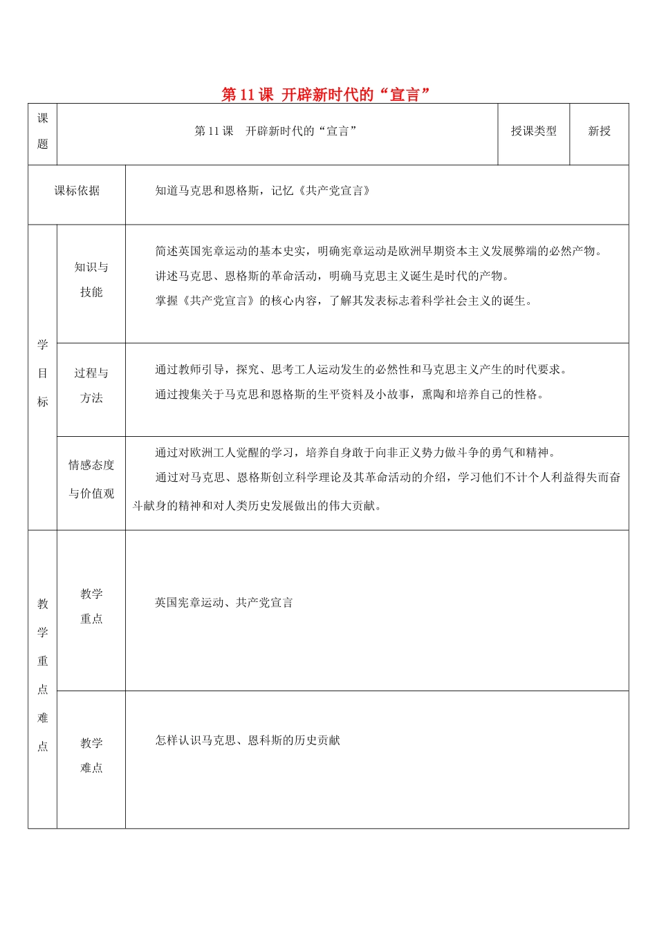 九年级历史上册 第11课 开辟新时代的“宣言”教案2 北师大版-北师大版初中九年级上册历史教案_第1页