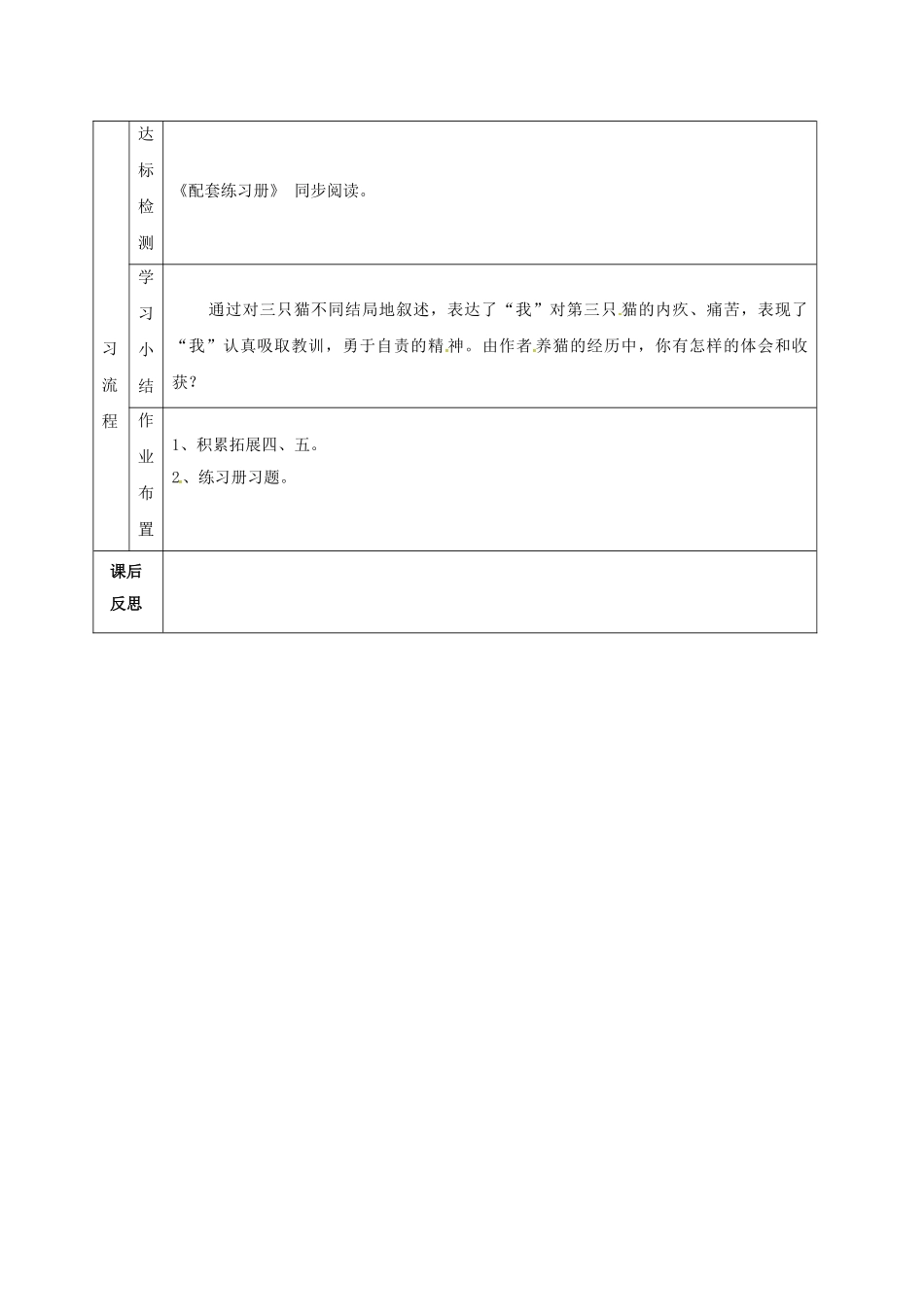 （秋季版）甘肃省定西市七年级语文上册 第五单元 17 猫导学案3 新人教版-新人教版初中七年级上册语文学案_第2页