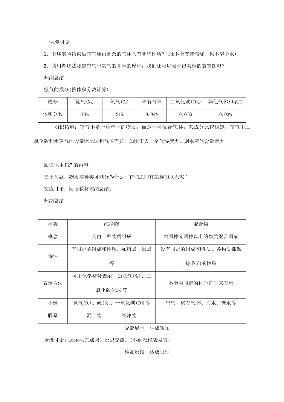 秋九年级化学上册 第2单元 我们周围的空气 课题1 空气 第1课时 空气是由什么组成的教案 （新版）新人教版-（新版）新人教版初中九年级上册化学教案_第3页