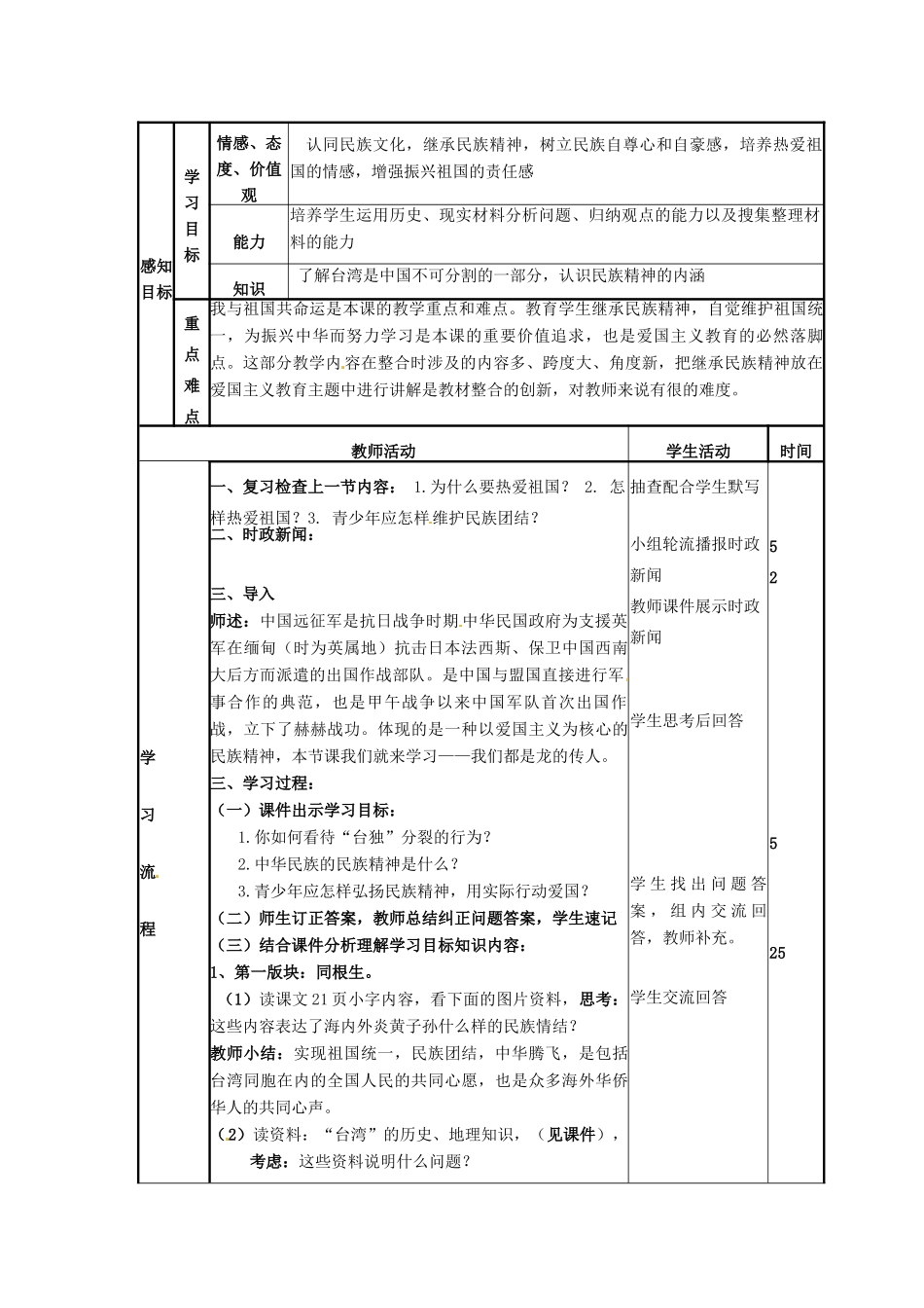 山东省邹平县实验中学八年级政治上册 第2课 第2节 我们都是龙的传人教学案2 鲁教版_第2页