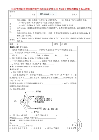 江苏省沭阳县银河学校初中部九年级化学上册 2.3原子的构成教案2 新人教版