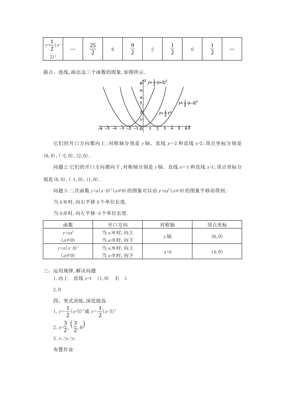 九年级数学上册 第二十二章 二次函数 22.1 二次函数的图象和性质 22.1.3二次函数ya(x-h)2k的图象和性质（第2课时）学案设计 （新版）新人教版-（新版）新人教版初中九年级上册数学学案_第3页