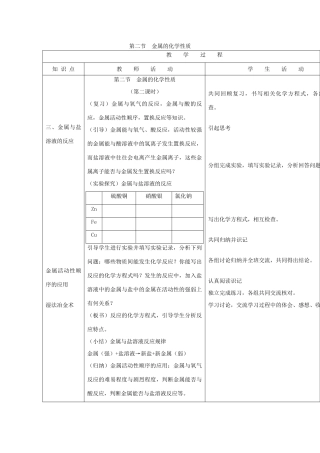 九年级化学全册 第九单元《金属》第二节 金属的化学性质（第2课时）教案 鲁教版