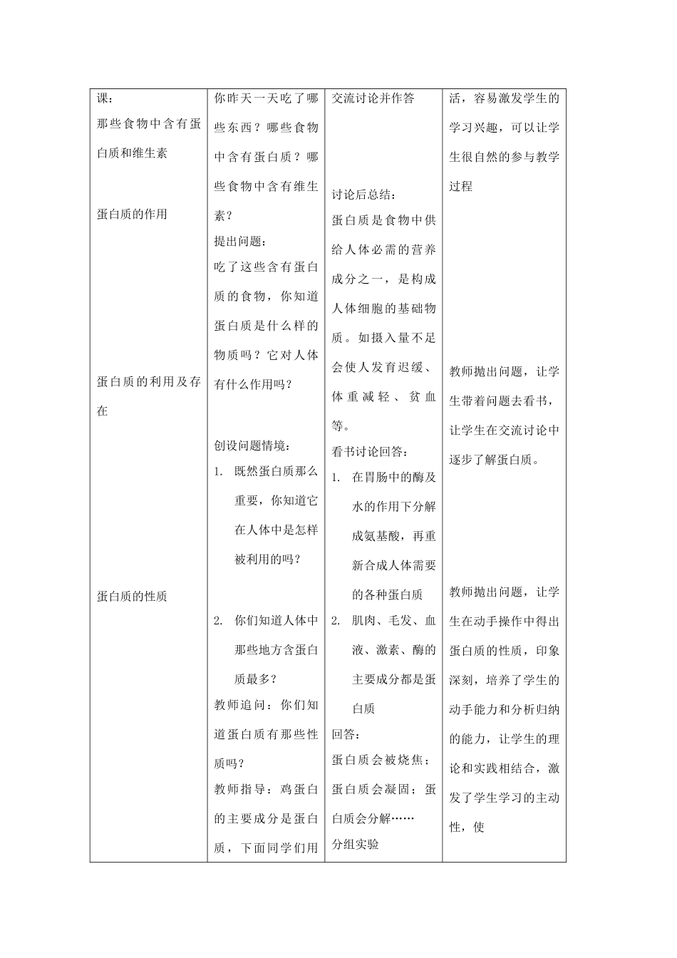九年级化学下册 第8章 食品中的有机化合物 第三节 蛋白质和维生素名师教案1 沪教版_第2页