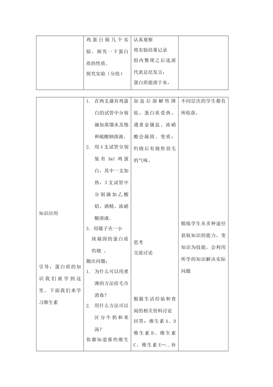 九年级化学下册 第8章 食品中的有机化合物 第三节 蛋白质和维生素名师教案1 沪教版_第3页