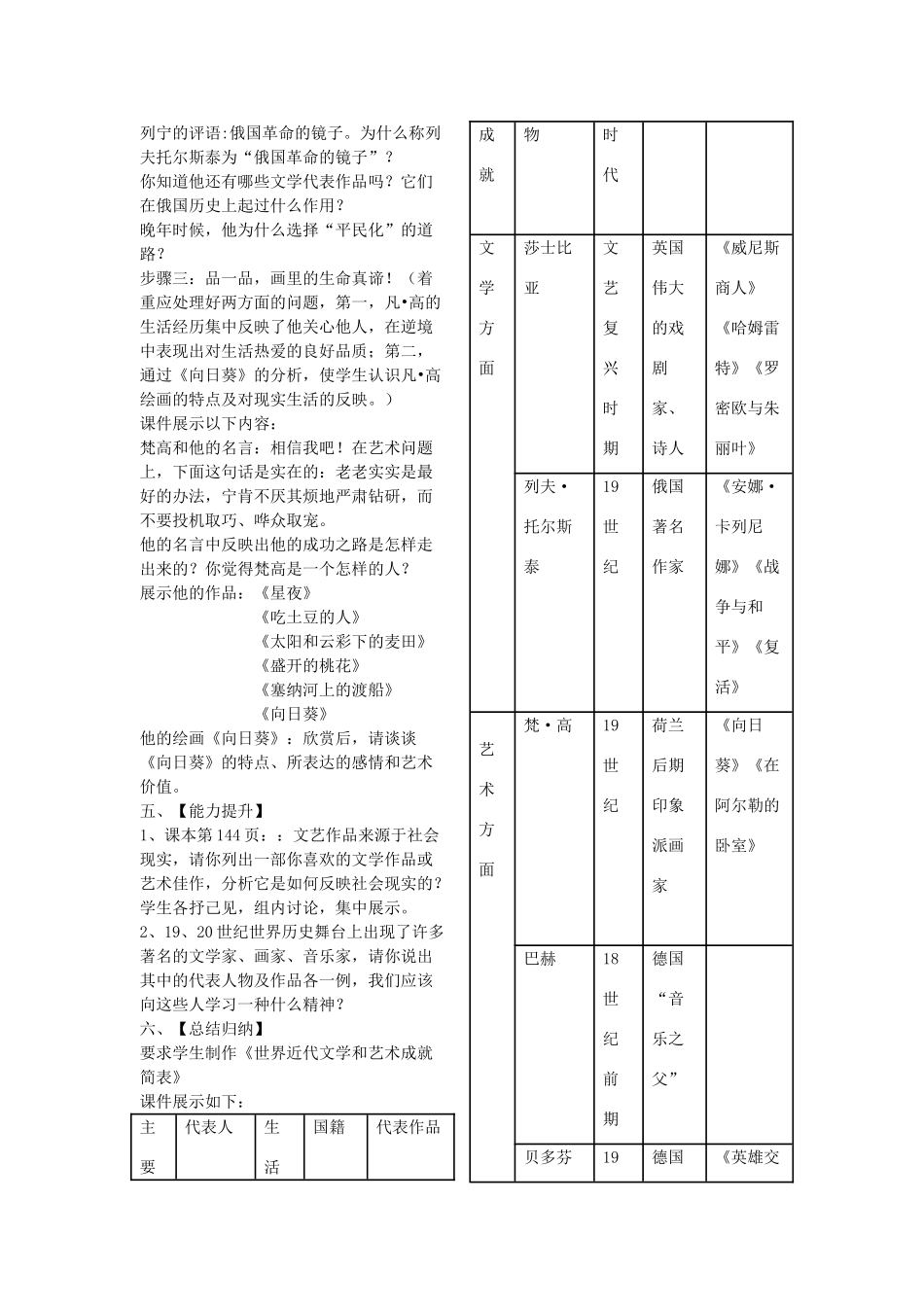 九年级历史上册 第23课 世界的文化杰作2教案 人教新课标版_第2页