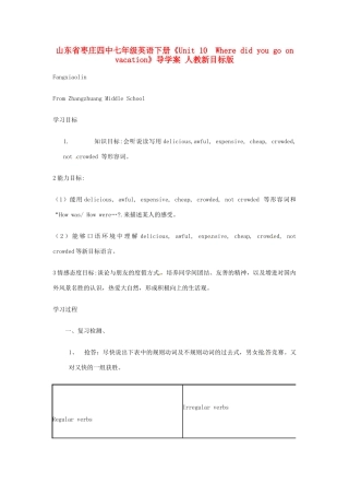 山东省枣庄四中七年级英语下册《Unit 10  Where did you go on vacation》导学案（无答案） 人教新目标版