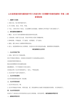 山东省肥城市湖屯镇初级中学八年级生物《生物圈中的绿色植物》学案 人教新课标版