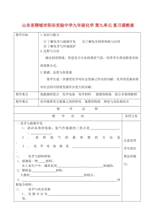 山东省聊城市阳谷实验中学九年级化学 第九单元 复习课教案