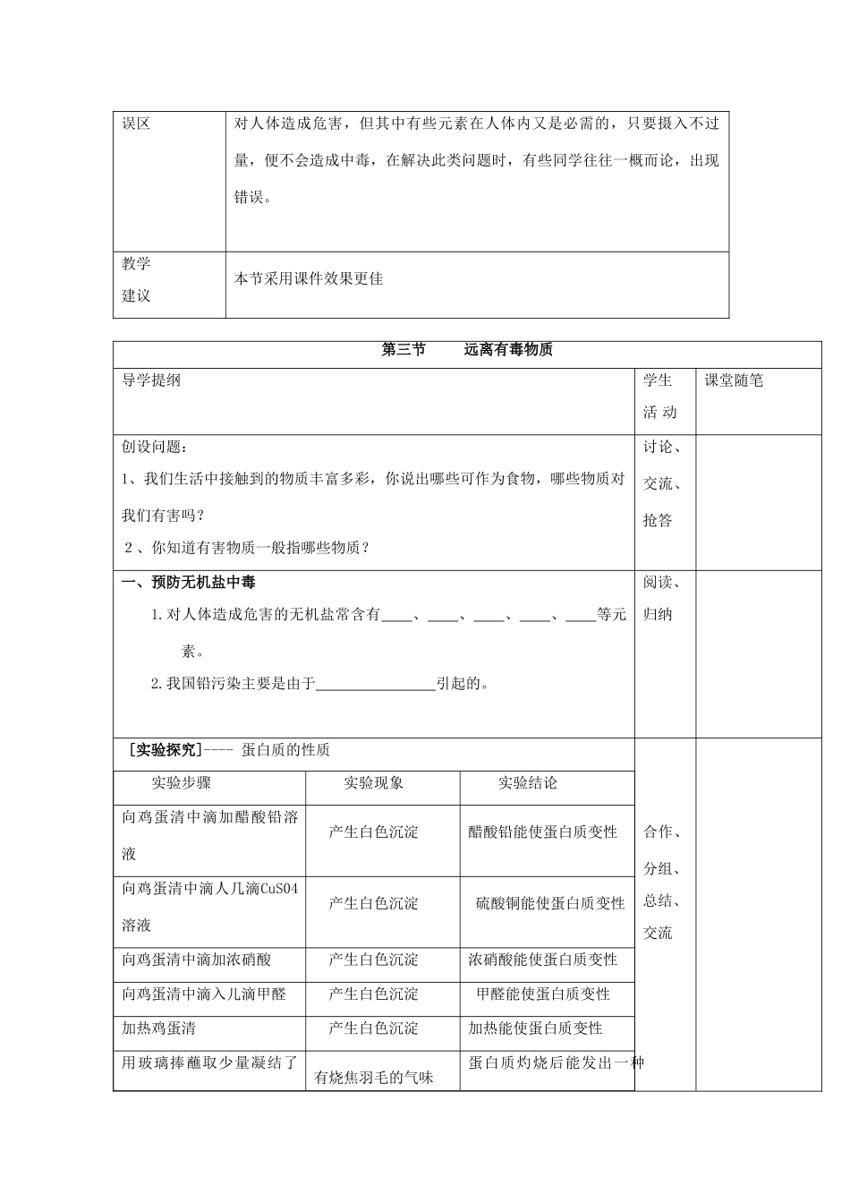 九年级化学全册 第十单元《化学物质与健康》第三节 远离有毒物质教案 鲁教版_第2页