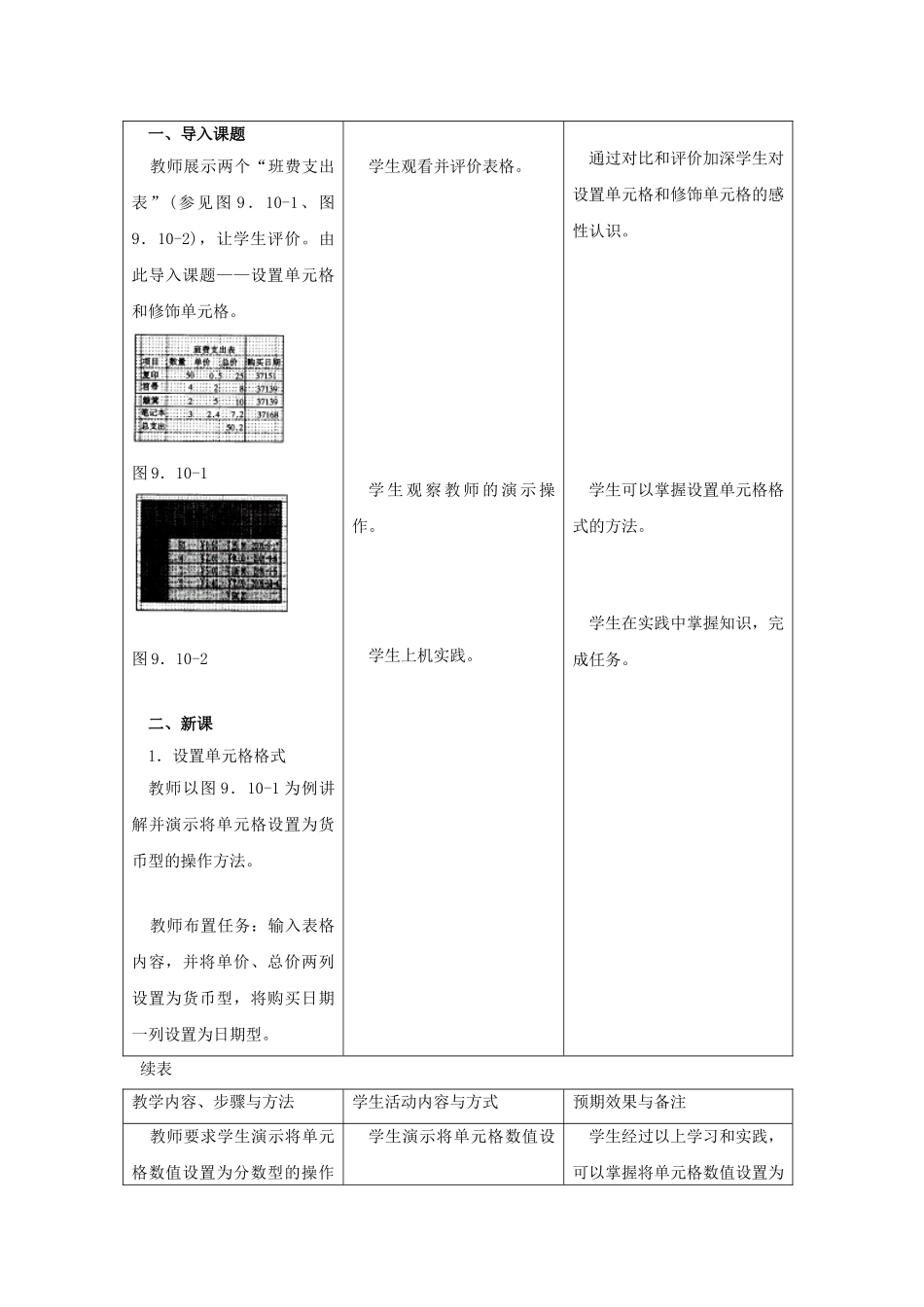 山东省茌平县博平镇中学初中信息技术《第九、十课设置单元格和修饰单元格》教案 新人教版_第2页