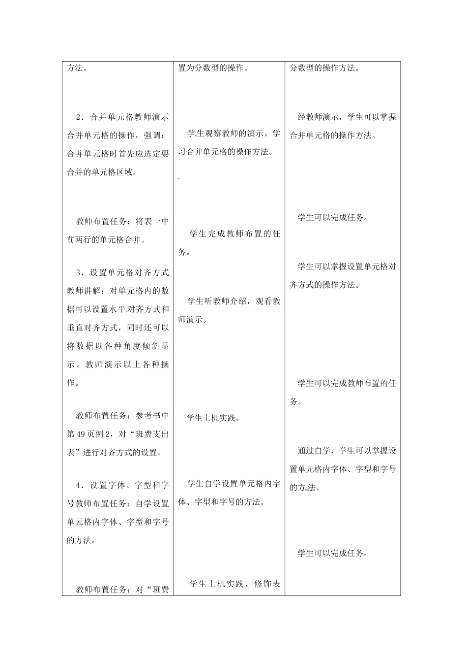 山东省茌平县博平镇中学初中信息技术《第九、十课设置单元格和修饰单元格》教案 新人教版_第3页