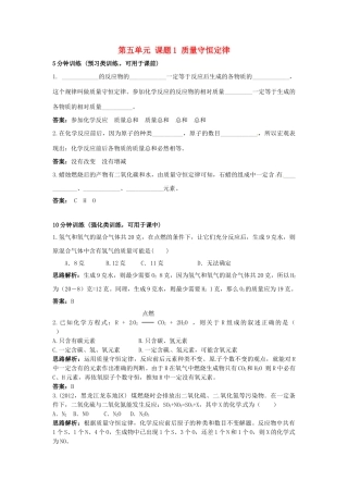 江苏省扬州市仪征市月塘中学九年级化学上册 第五单元 课题1 质量守恒定律练习题 新人教版