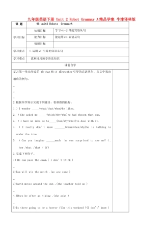九年级英语下册 Unit 2 Robot Grammar A精品学案 牛津译林版
