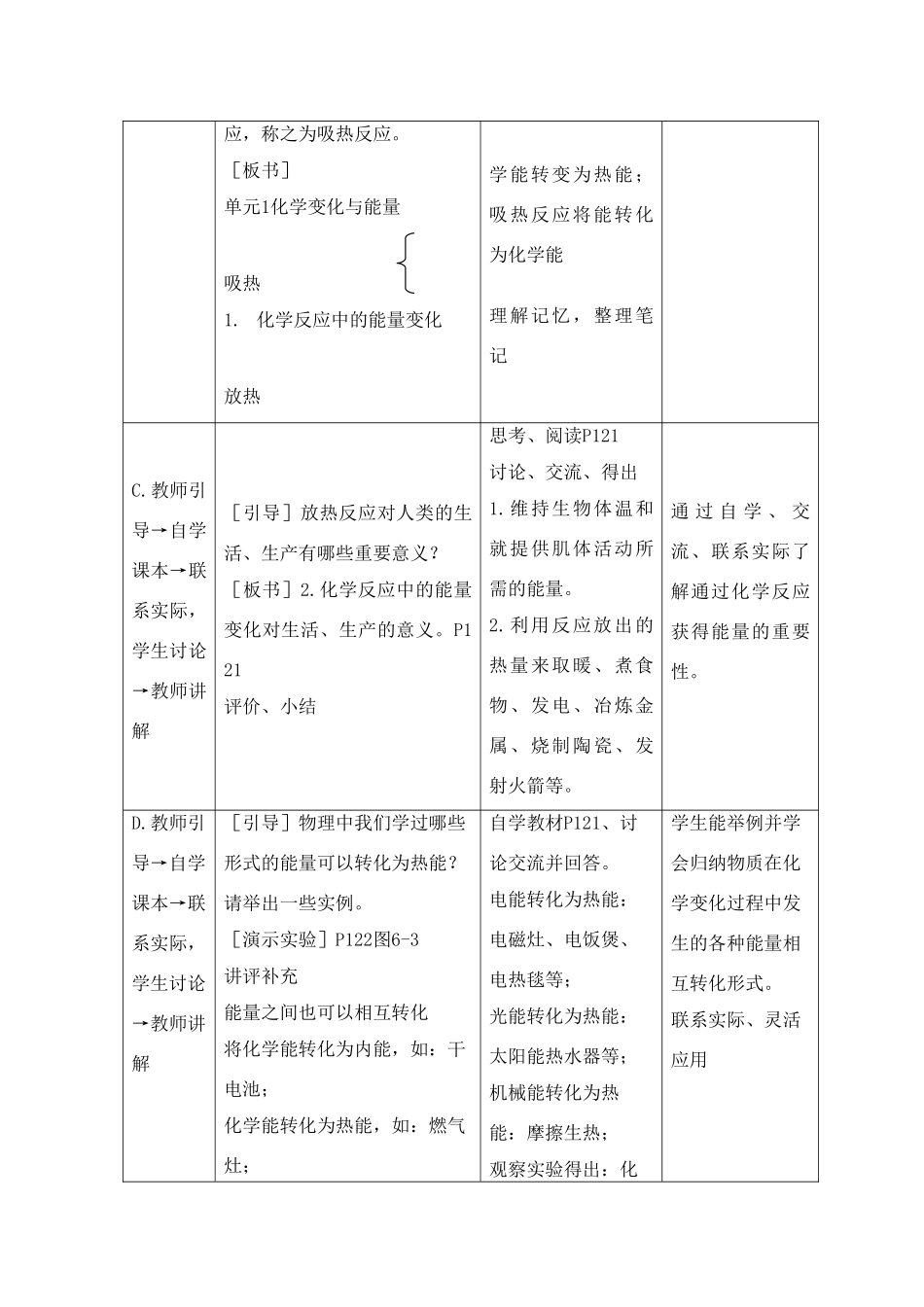 九年级化学上册《专题6单元1 化学变化与能量》教案湘教版_第3页