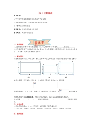 九年级数学上册 25.1 比例线段导学案 （新版）冀教版-（新版）冀教版初中九年级上册数学学案