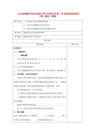 山东省聊城市阳谷实验中学九年级化学 第二节 物质组成的表示（第三课时）教案 