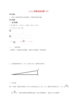 浙江省绍兴市绍兴县杨汛桥镇八年级数学下册《1.3 二次根式的运算（3）》学案 （新版）浙教版-（新版）浙教版初中八年级下册数学学案