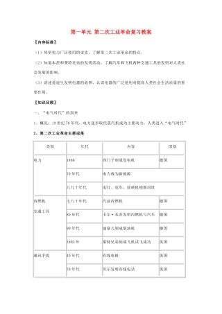 九年级历史下册 第一单元《第二次工业革命》复习教案 华东师大版