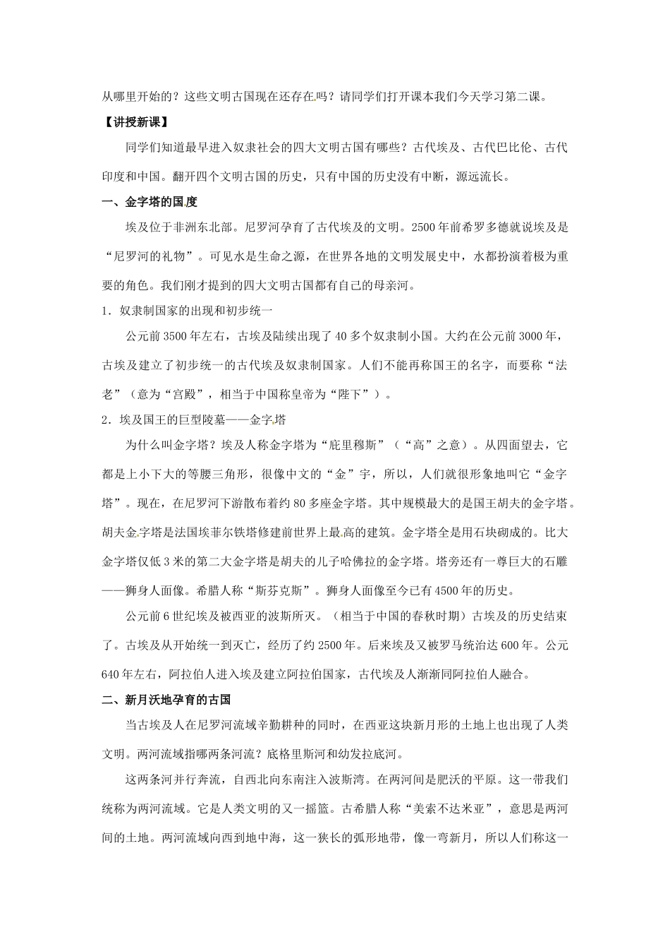 九年级历史上册 1.2《大河流域--人类文明的摇篮》教案 人教新课标版_第2页