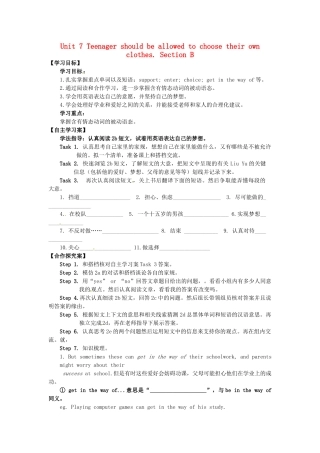 四川省宜宾县双龙镇初级中学校九年级英语上册 Unit 7 Teenager should be allowed to choose their own clothes. Section B 2a-2e（Period 5）导学案（无答案）（新版）人教新目标板