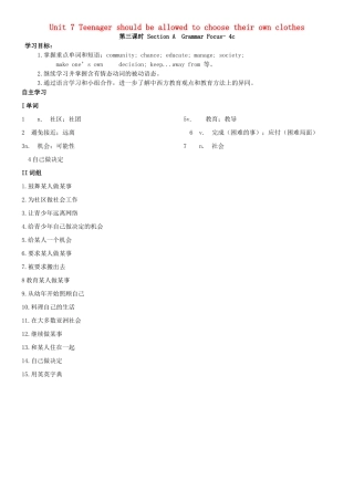 九年级英语全册 Unit 7 Teenagers should be allowed to choose their own clothes（第3课时）导学案 （新版）人教新目标版-（新版）人教新目标版初中九年级全册英语学案
