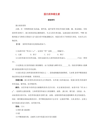 九年级化学下册 8.3 蛋白质和维生素教学案 沪教版-沪教版初中九年级下册化学教学案
