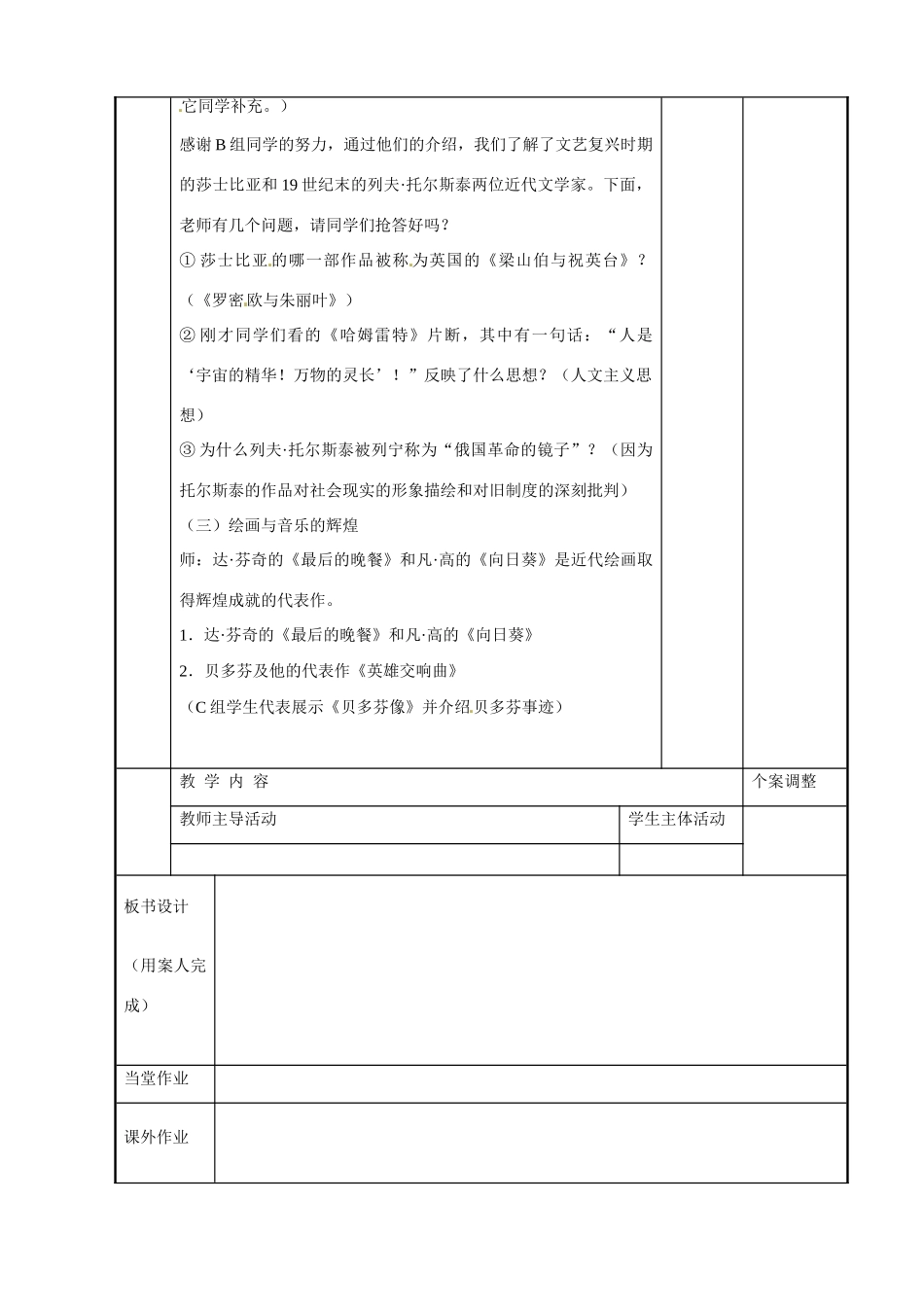 江苏省新沂市第二中学九年级历史下册 4 思想和文学艺术成就教案 川教版_第2页