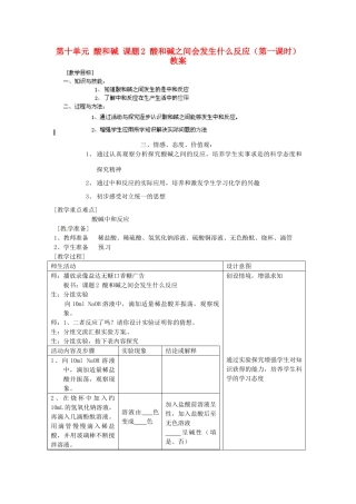 江苏省泰州市永安初级中学九年级化学下册 第十单元 酸和碱 课题2 酸和碱之间会发生什么反应（第一课时）教案 （新版）新人教版