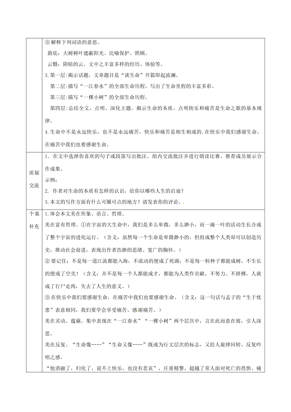 天津市滨海新区九年级语文下册 第三单元 9 谈生命导学案 （新版）新人教版-（新版）新人教版初中九年级下册语文学案_第2页