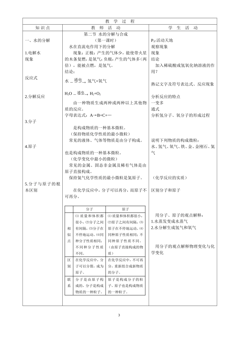 九年级化学第二节 水的分解与合成精品原创教案鲁教版_第3页