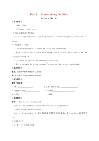 九年级英语全册《Unit 8 It must belong to Carla（第2课时）》学案 （新版）人教新目标版-（新版）人教新目标版初中九年级全册英语学案