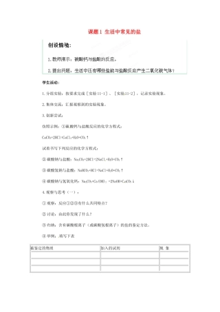 九年级化学下册 第十一单元 课题1 生活中常见的盐教案3 新人教版