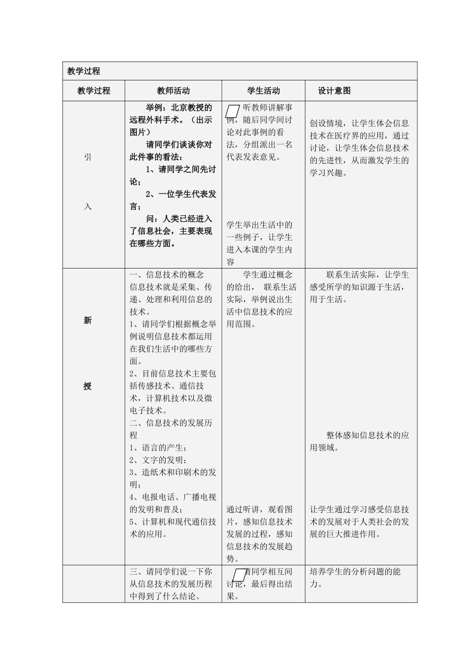 云南省水富县沙梁初级中学七年级信息技术 信息及其特征表格式教学设计_第2页