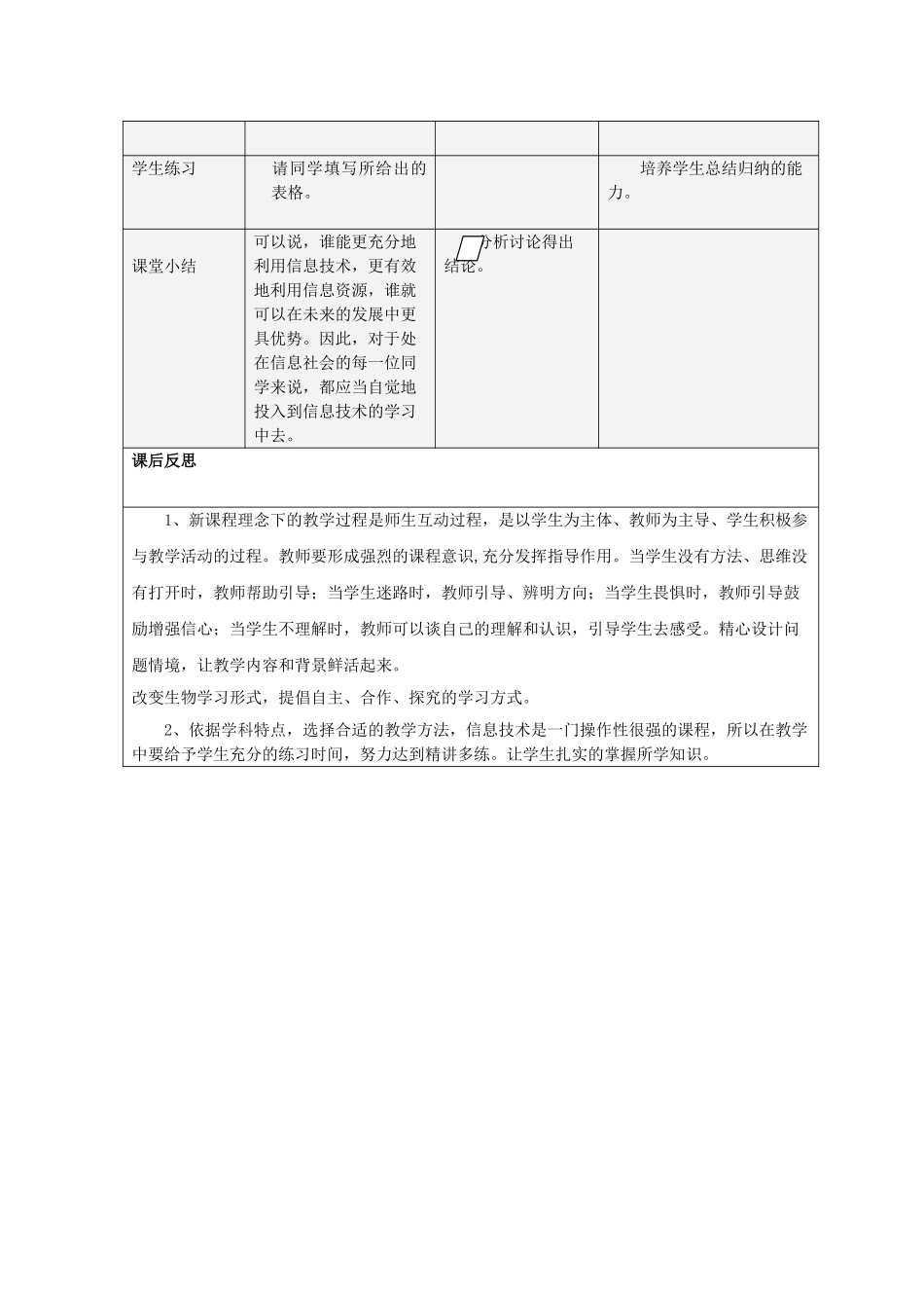 云南省水富县沙梁初级中学七年级信息技术 信息及其特征表格式教学设计_第3页