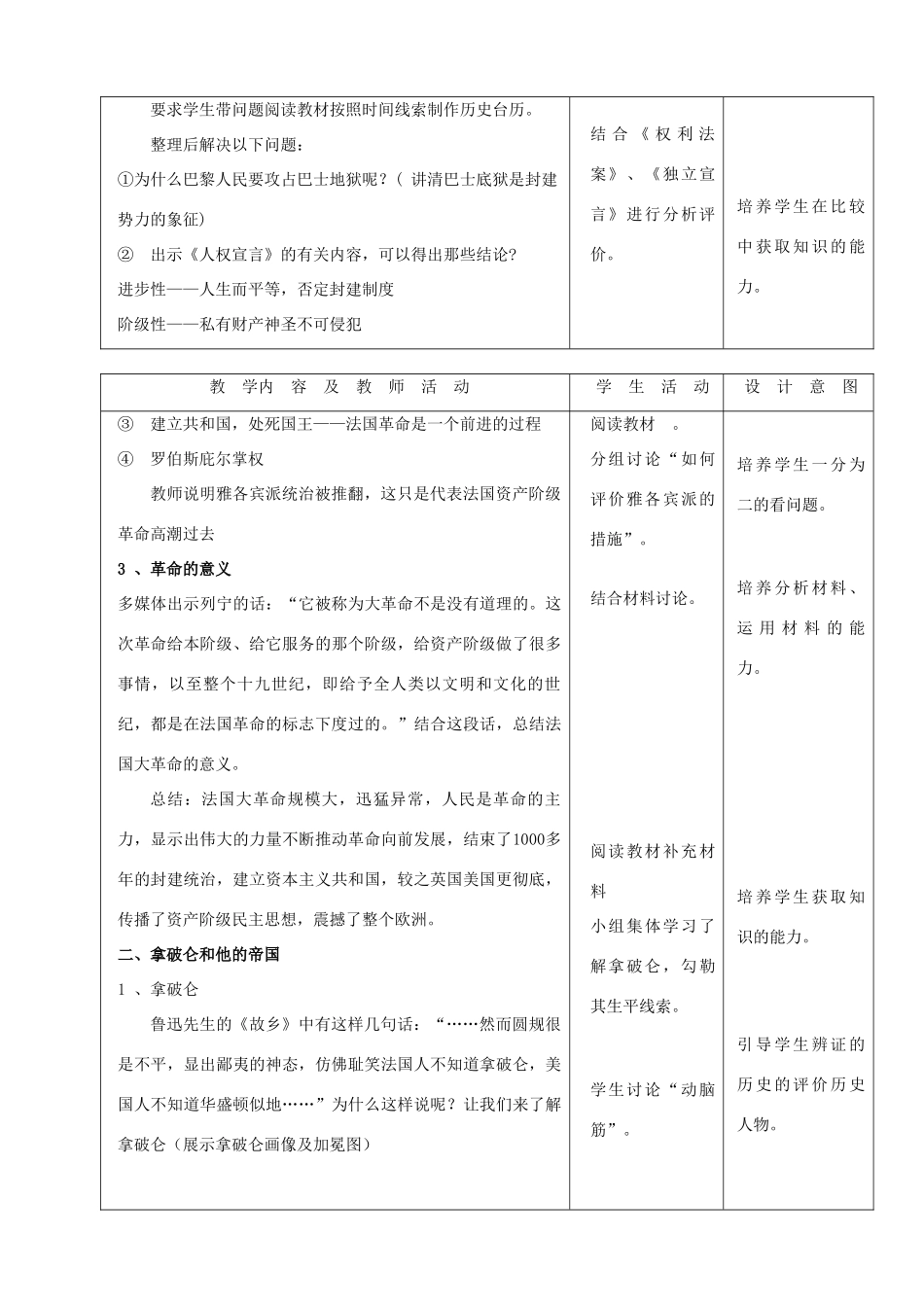 九年级历史上册 第13课《法国大革命和拿破仑帝国》示范教案 人教新课标版_第2页