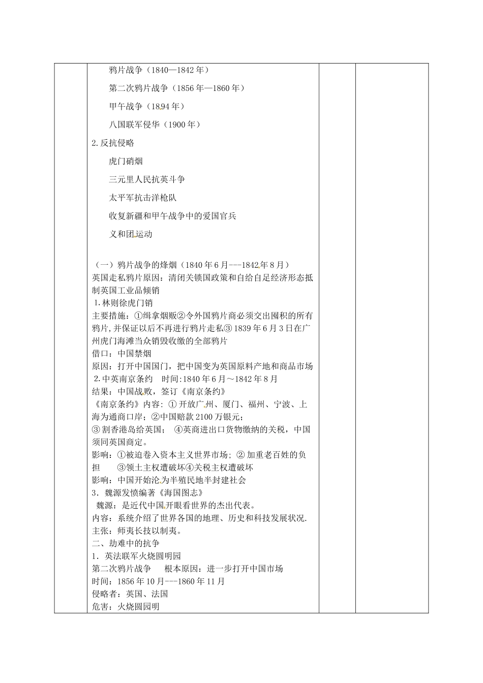 山东省滨州市邹平实验中学八年级历史上册《列强侵略与中国人民抗争》教案 岳麓版_第2页