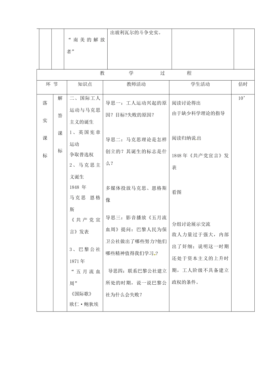 山东省临沭县九年级历史上册《第16-17课殖民地人民的抗争和国际工人运动与马克思主义的诞生》教案 新人教版_第3页