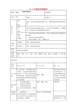 吉林省四平市第十七中学九年级化学上册《1.3 走进化学实验室》教案 （新版）新人教版
