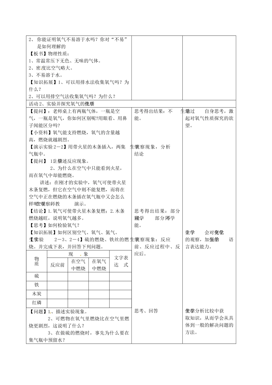 云南省景洪市第三中学九年级化学上册 第二单元 课题2 氧气教案1 新人教版_第2页
