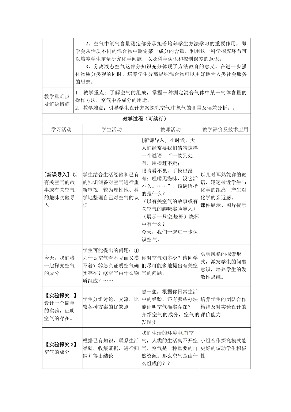山东省龙口市第十中学九年级化学上册 2.1 空气教案 鲁教版_第2页