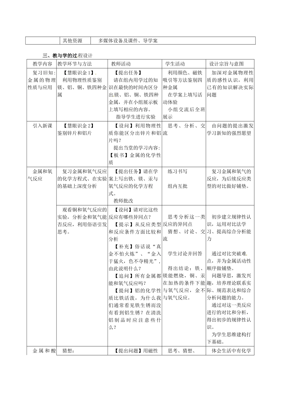 辽宁省东港市黑沟中学九年级化学下册 第八单元 课题2 金属的化学性质教案 （新版）新人教版_第2页