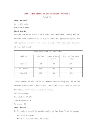 山东省肥城市安站中学八年级英语上册 Unit 1 How often do you exercise？Period 2导学案 人教新目标版
