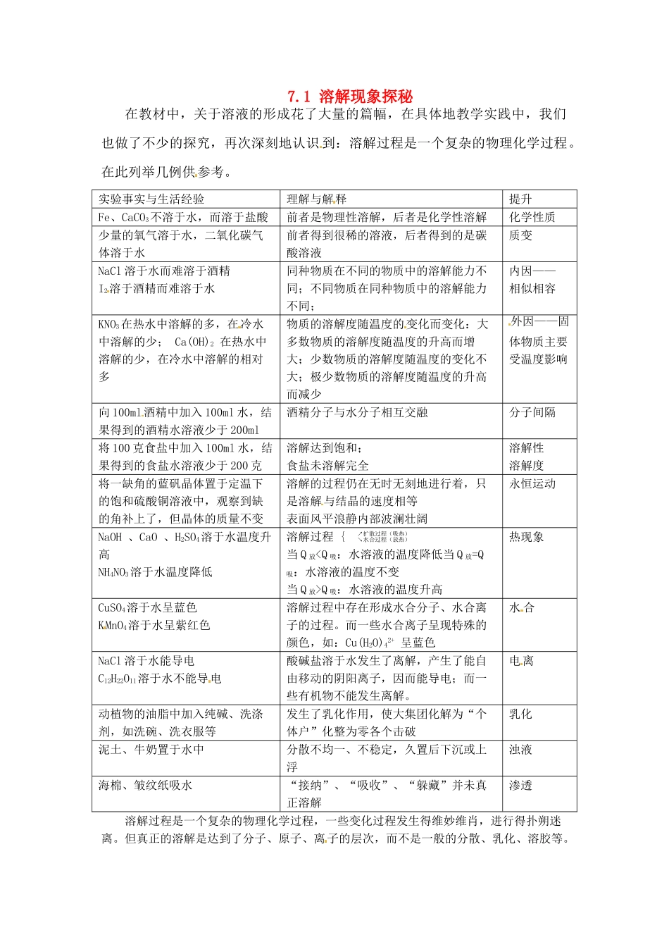 九年级化学下册 7.1 溶解现象探秘素材 （新版）粤教版_第1页