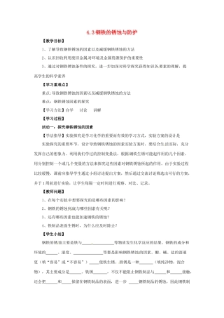 九年级化学全册 4 金属 4.3《钢铁的锈蚀与防护》教案 鲁教版五四制-鲁教版五四制初中九年级全册化学教案