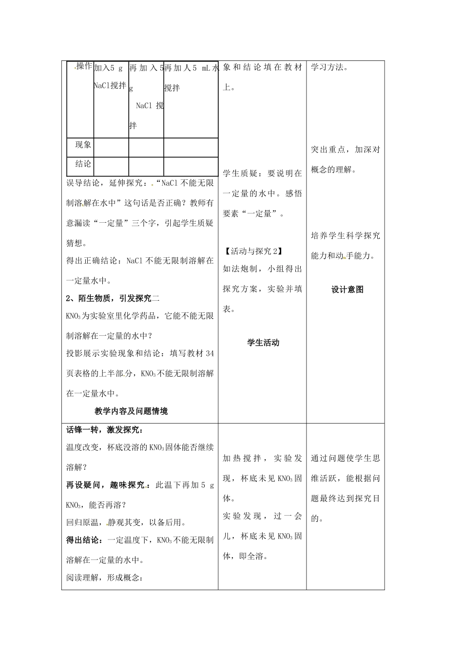 九年级化学下册 9.2溶解度教案（1）人教新课标版_第2页