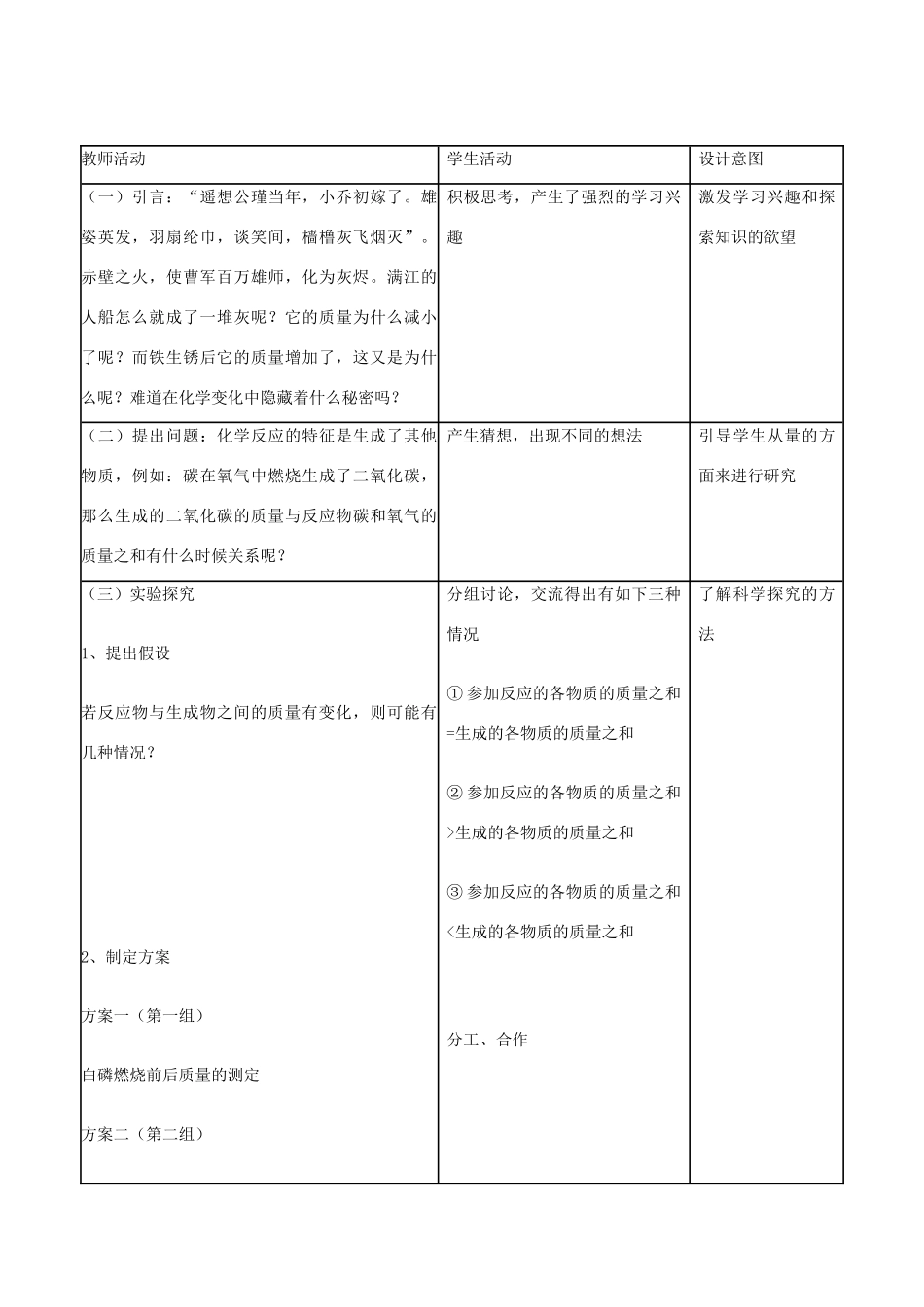 九年级化学上册《质量守恒定律》教学设计 新人教版_第3页