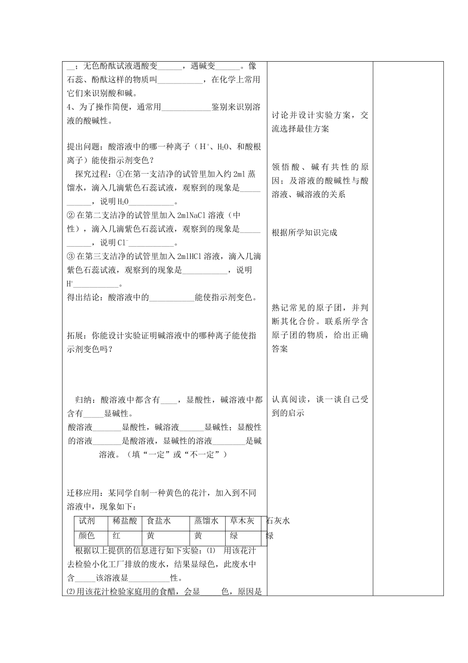 九年级化学下册 第七单元 第三节 溶液的酸碱性教案1 （新版）鲁教版_第2页